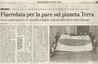 Manto mutante, Articolo sul Corriere del Ticino, febbraio 2003 in occasione della manifestazione contro la guerra all'Iraq